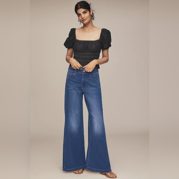 NWT The Adi Knit Mid-Rise Flare Jeans by Pilcro Size 33 In Frosted Blue Wash - Picture 6 of 8